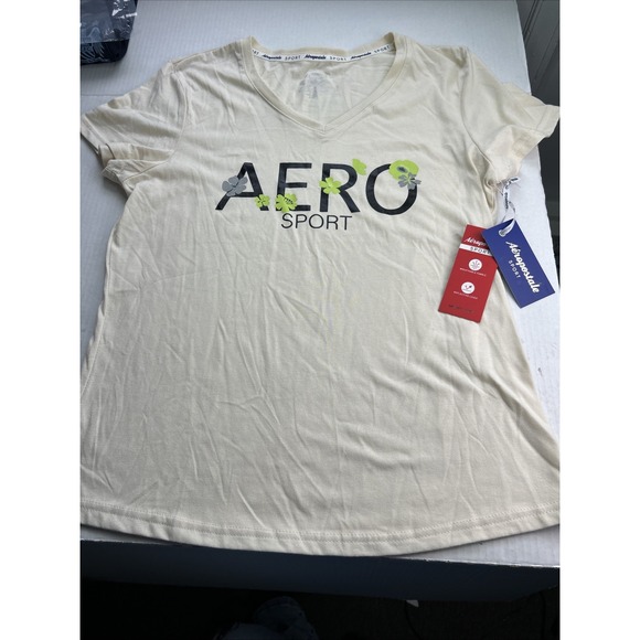 Aeropostale‎ Sport Women's XL V-Neck Tshirt Light Yellow New 545 - Picture 1 of 9